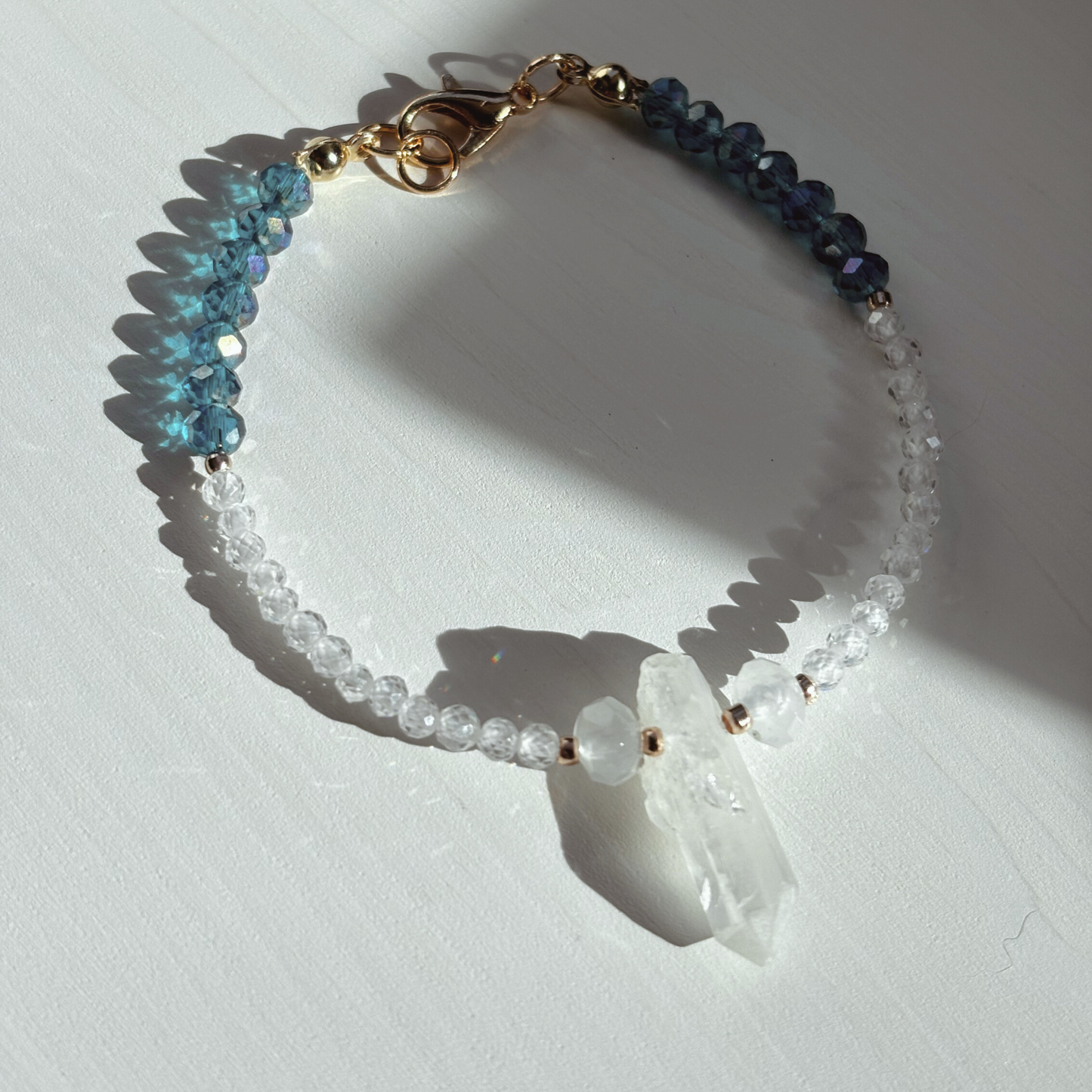 Clear Quartz, Blue Apatite & Clear Quartz Cluster Bracelet – Luxury Edition