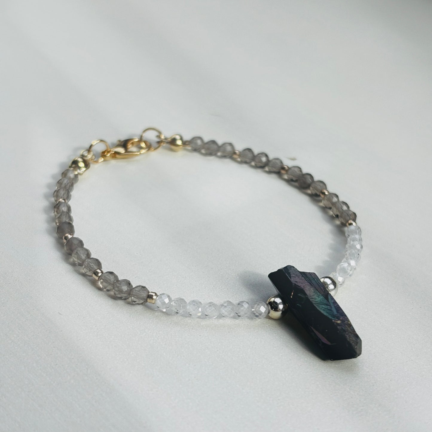 Smoky Quartz, Clear Quartz & Aura Quartz Cluster Bracelet – Luxury Edition