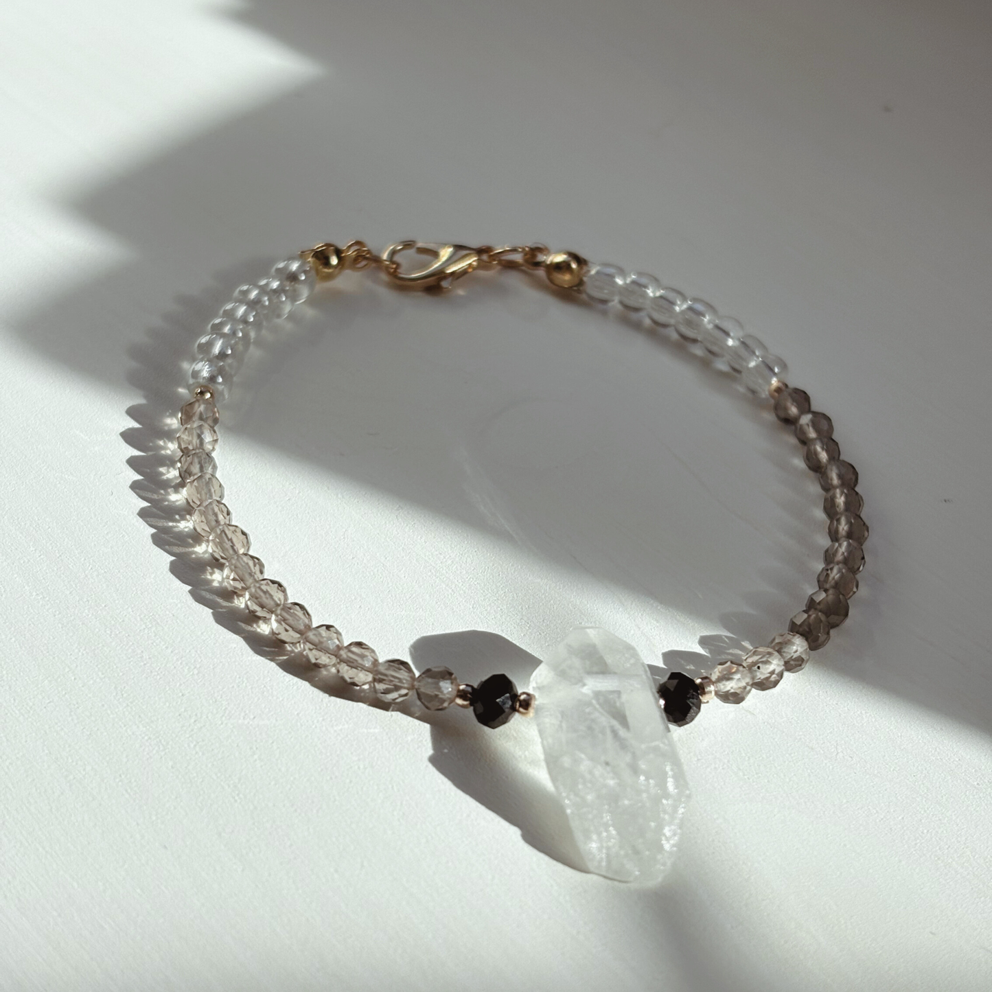 Smoky Quartz & Clear Quartz Cluster Bracelet – Luxury Edition