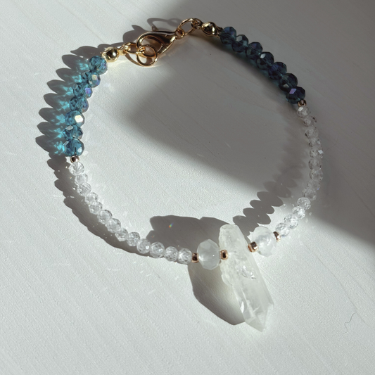 Clear Quartz, Blue Apatite & Clear Quartz Cluster Bracelet – Luxury Edition