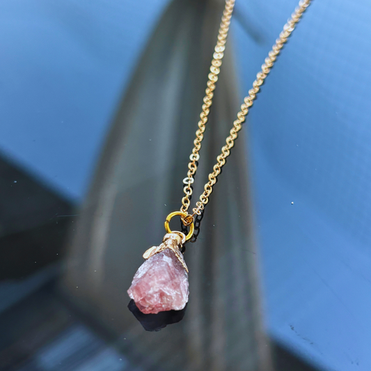 Necklace With Raw Strawberry Quartz