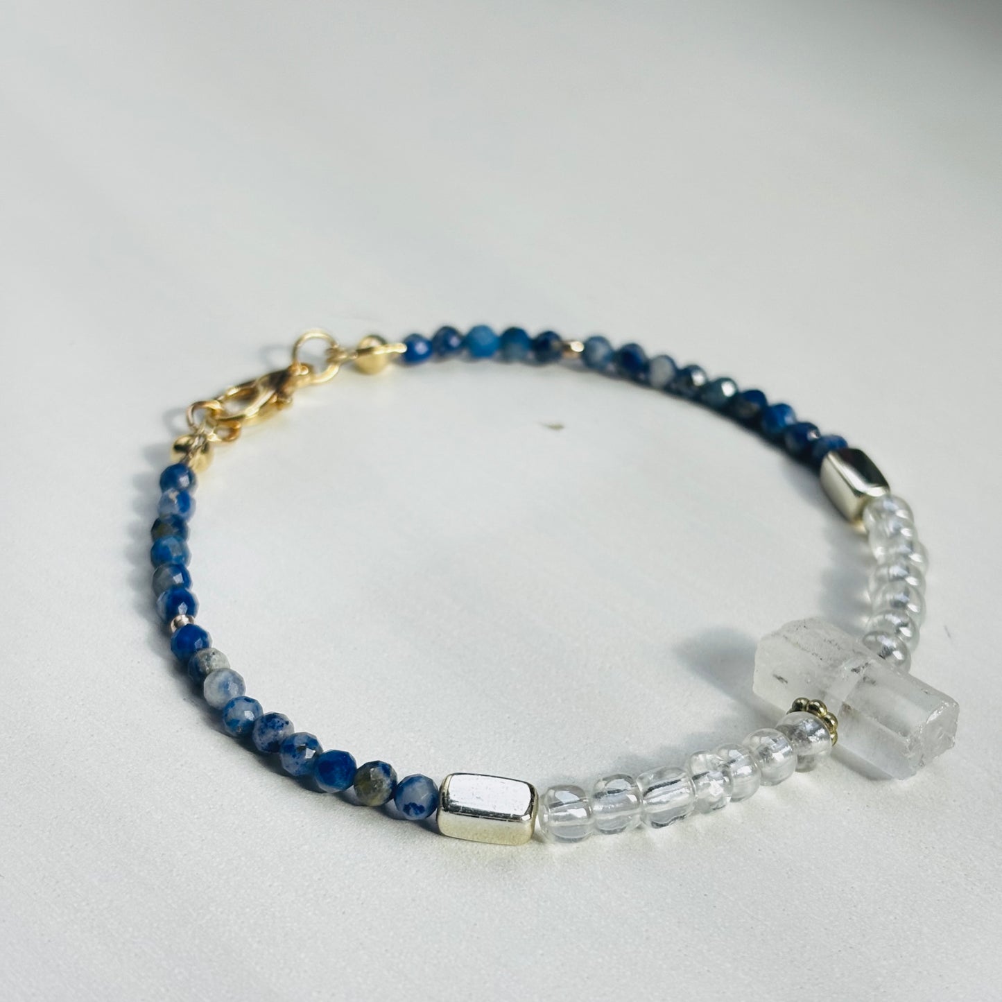 Sodalite & Clear Quartz Cluster Bracelet – Luxury Edition