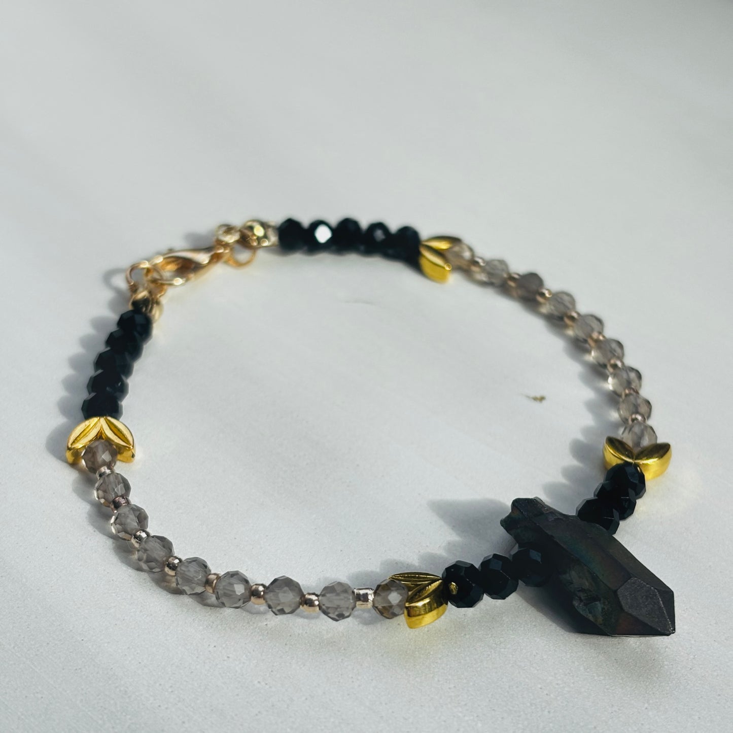 Smoky Quartz & Aura Quartz Cluster Bracelet – Luxury Edition